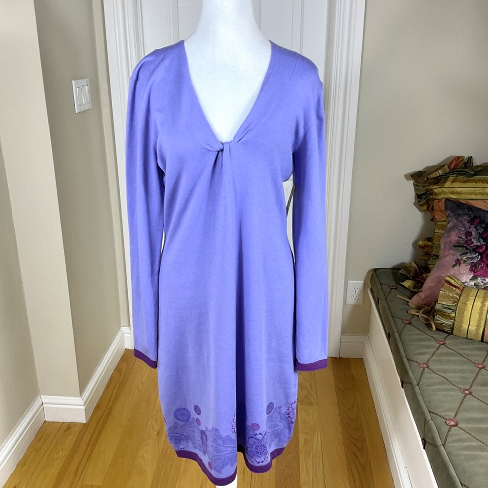 Title Nine Knit Dress Cotton Purple Patterned Hem (M) NWT - Picture 4 of 9